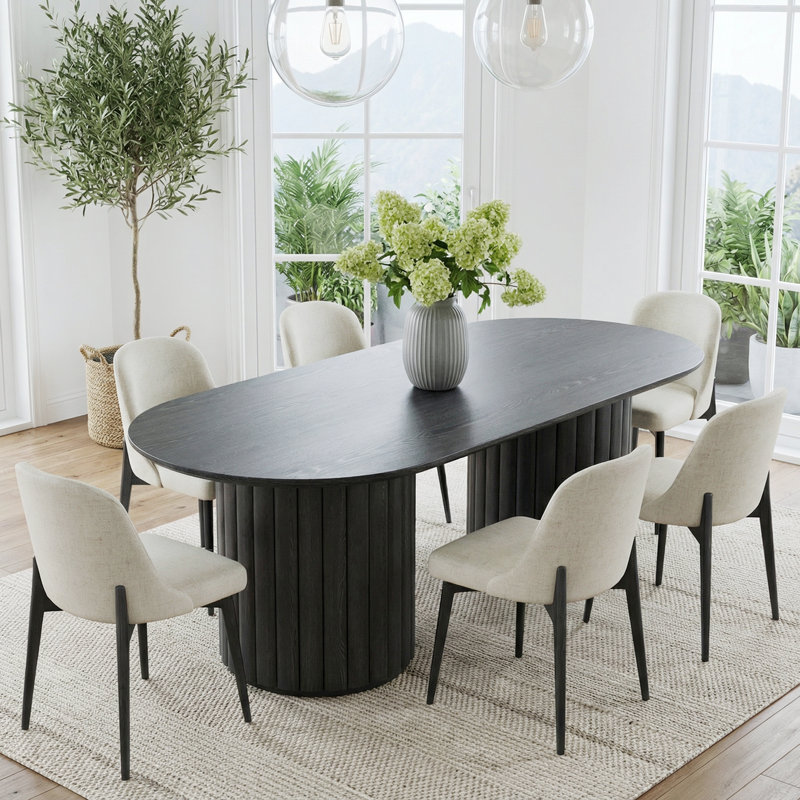 Adairsville 6-Person Double Pedestal Dining Set, Black