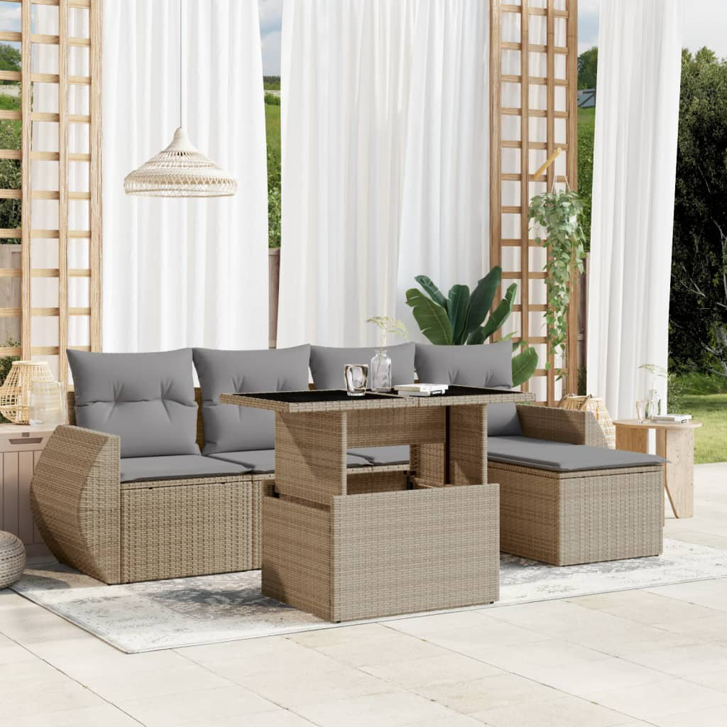 Vidaxl 6-Tlg. Garten-Sofagarnitur Mit Kissen Beige Polyrattan