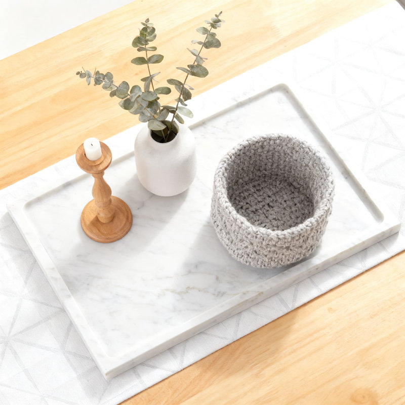 Marble Tray For Vanity & Home Decor, Heavy-Duty Non-Slip Stone Organizer For Perfume Display, Jewelry, Bathroom & Countertop
