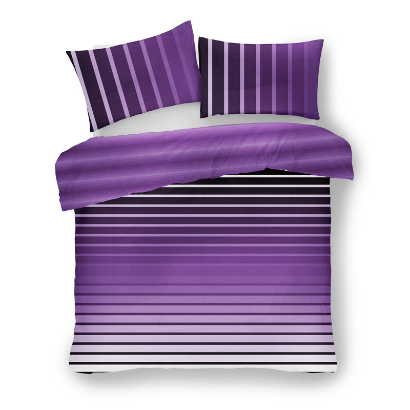 Stripes Polycotton Duvet Cover Set with Matching Pillowcases, Yarn Bedding UK, Single, Purple Floral