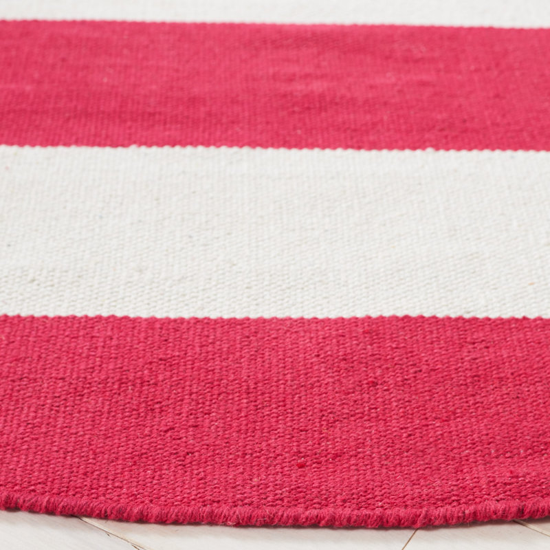 Brookvale Striped Hand-Woven Cotton Red/White Area Rug, Round 6'