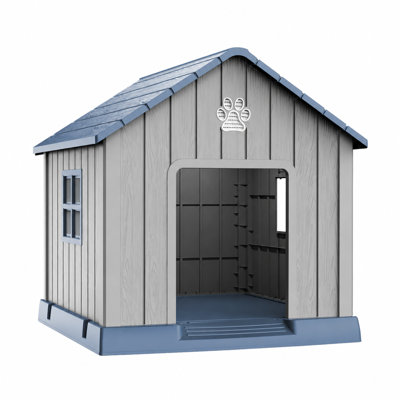 Multi-Pet Weatherproof PP Dog House with Top Vents, Elevated Base & Ground Stakes, Tool-Free Assembly Outdoor Pet Kennel
