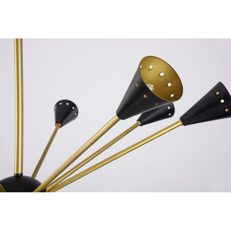Industrial 16 Light Black Iron Sputnik Chandelier