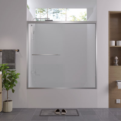 56 po x 60 po x H 58 po. Cadre de baignoire en aluminium à double paroi, porte de douche coulissante à ouverture coulissante avec verre trempé transparent de qualité supérieure de 1/4 po (6 mm)