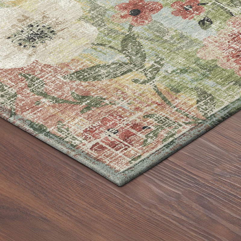 Machine Washable Indoor/Outdoor Raemoore ACN2403 Floral Rug, Rectangle 10' x 14'