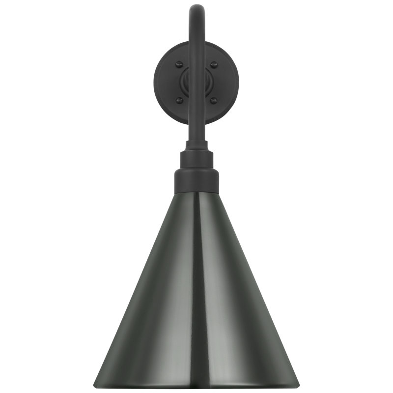 Thomas O'Brien, "Academy 20" Rex Barn Light in Matte Black with 12.5" Soft Copper Conical Savannah Shade, Green