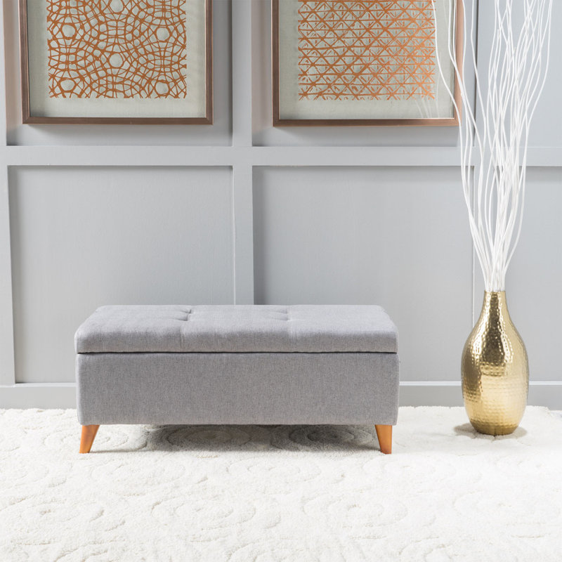 Harper Grey Fabric Tufted Storage Ottoman with Birch Legs