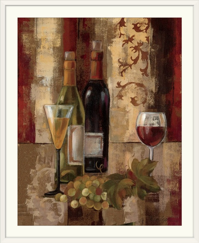 «Graffiti and Wine III» par Silvia Vassileva, reproduction d'art, H 32 po x l 27 po x P 1 po, Cadre blanc