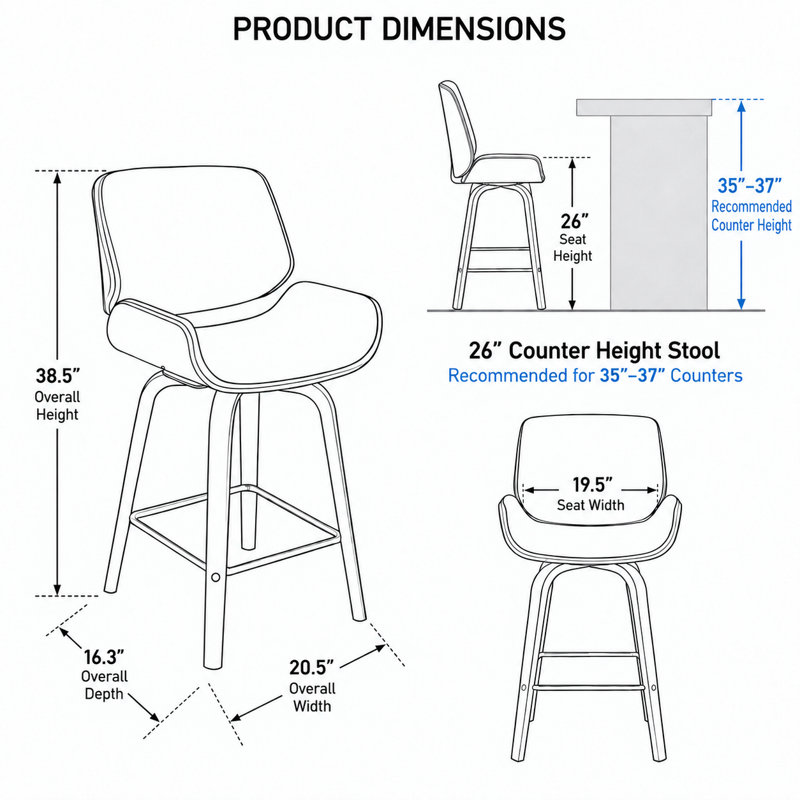 Tabouret de comptoir pivotant en bois cintré Mid-Century, Beige