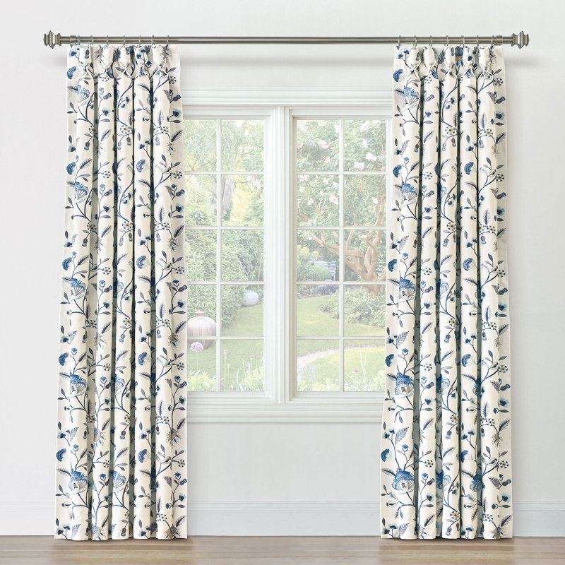 Promenade Embroidered Curtain Panel In Blue, Blue, 20" W x 120" L