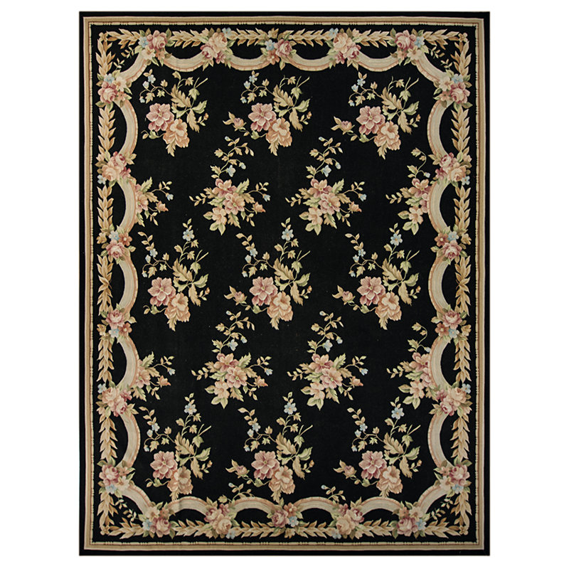 Wool Floral Area Rug, Rectangle 9' x 12'