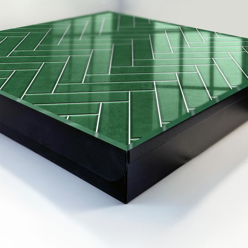 Wall mounted key box, Opens to the left, 30x30x5, Black, Green herringbone adds elegance to the space, 