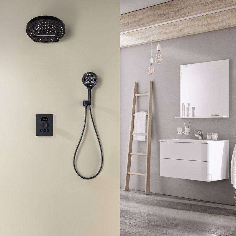 Shower Sprinkler System with Rough in-Valve Rain Shower Heads, Matte Black