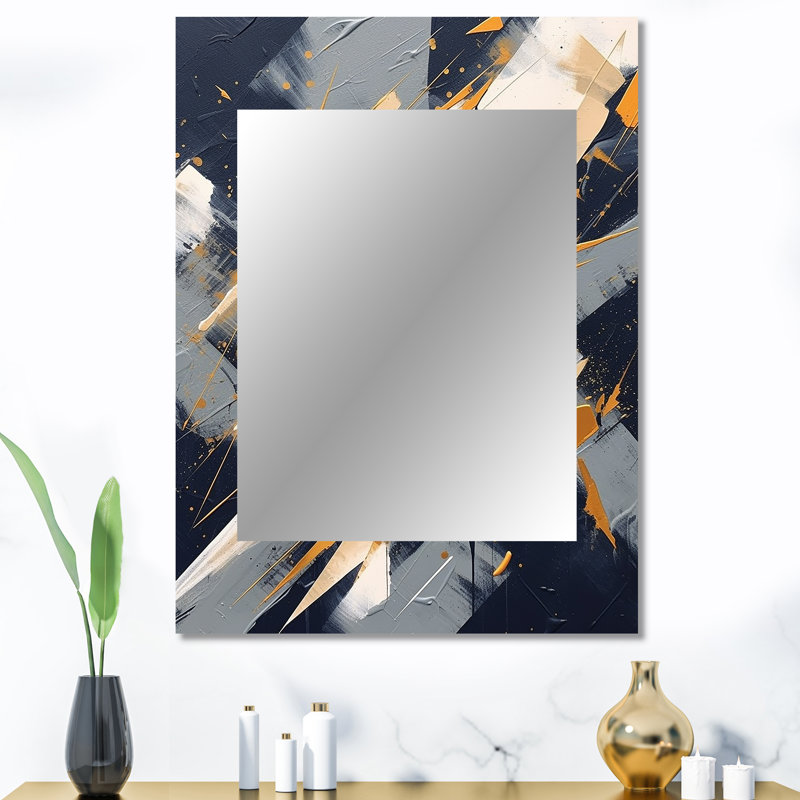 Gold and Grey Abstractions IV - Abstract Shapes Large Mirror, Modern Unique Wall Mirror Decor, Printed Metal Art, 40" x 30"
