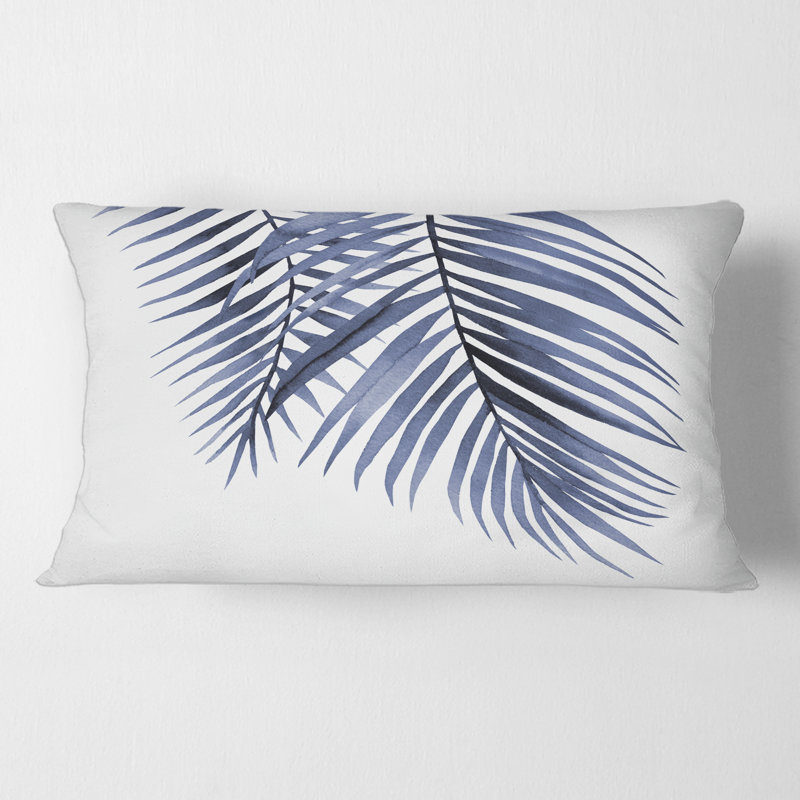 Rectangle, feuilles de palmier bleu, branches tropicales abstraites - coussin décoratif traditionnel