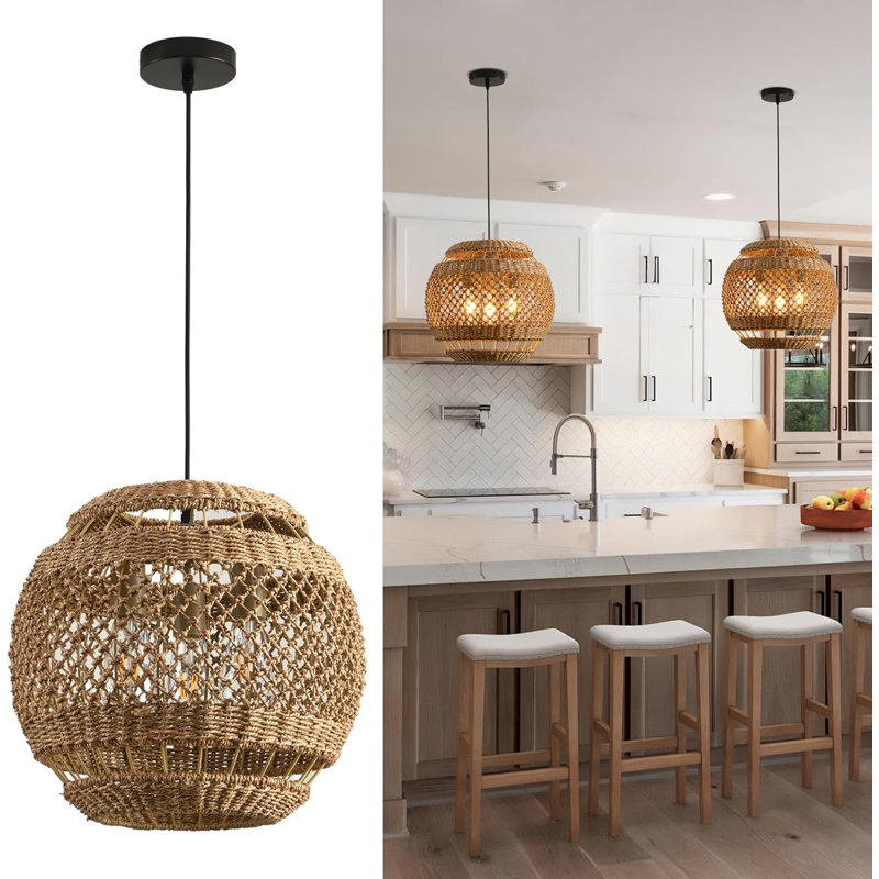 Luminaire suspendu en rotin de bohème Boho, 3 lumières