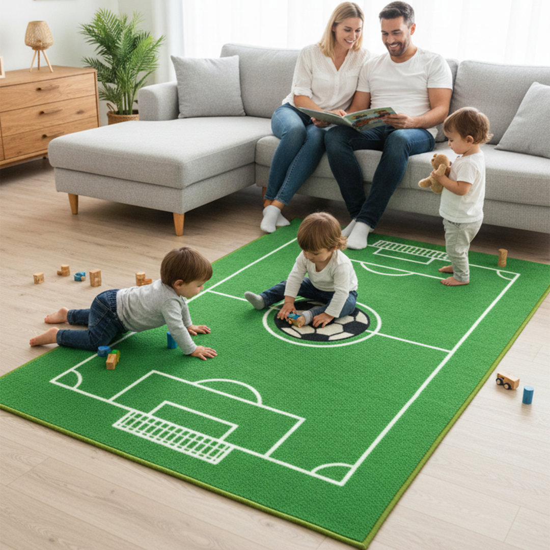 Furnish My Place 685 Solid Soccer Rug for Play Area | All Star Soccer Field Ground | Kids Playroom | Contemporary Design | Accent Rug Kindergarten | Green Harriet Bee Rug 