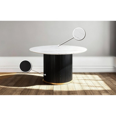 Ensemble de table de salle à manger moderne 46 po pour 4 personnes, plateau en faux marbre avec base en métal noir Wave et accent doré, pour la petite cuisine et la salle à manger