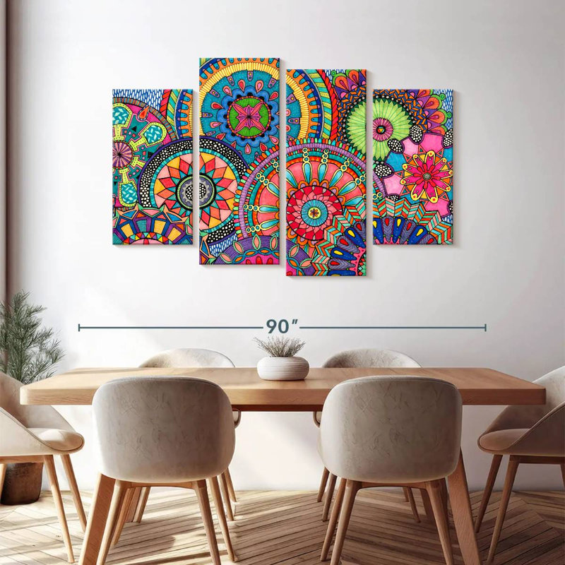 Mandala Mandala Parade, impression sur toile 4 pièces, H 48 po x l 75 po x P 1 po