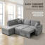 Canapé-lit Comfort Sleeper, canapé en L escamotable de 84,75 po avec repose-pieds pour rangement pour petits espaces, lin beige-1896340189