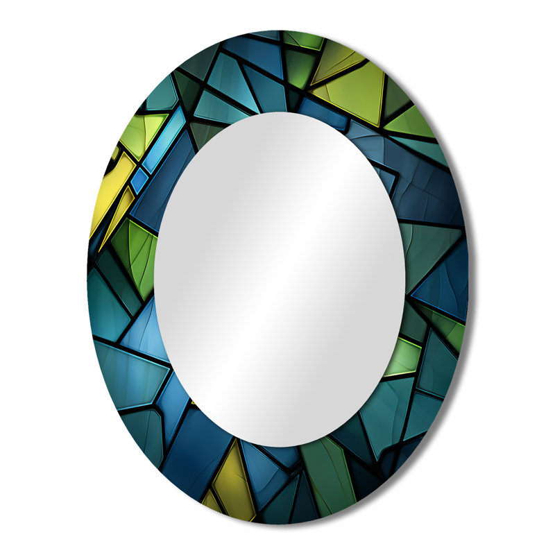 Blue Green Window Tides I - Large Oval Wall Mirror On Metal, 43" x 33"