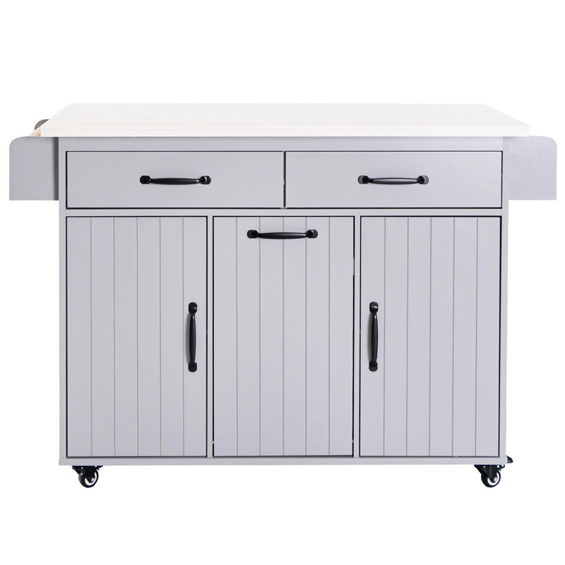 Îlot de cuisine gris de style classique avec poubelle, abattant, étagère à épices, étagères à serviettes réglables, rangement pratique, comptoir à feuilles, tablette