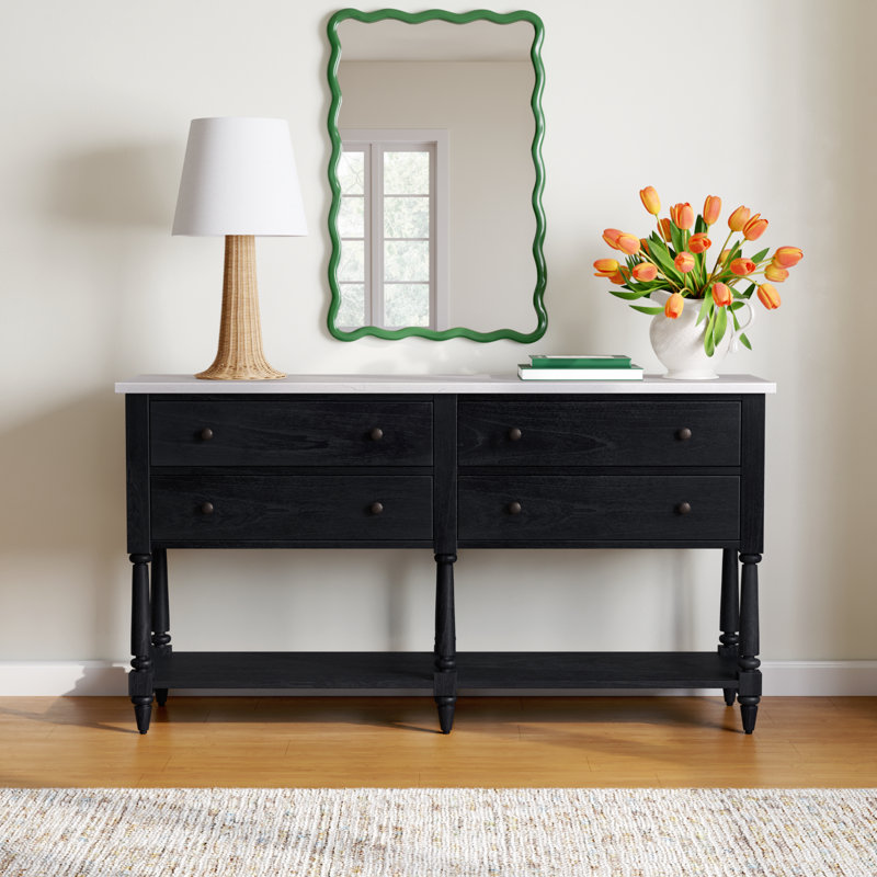Aberdale 65" Wide 4 Drawer Sideboard with Marble Top, Washed Black