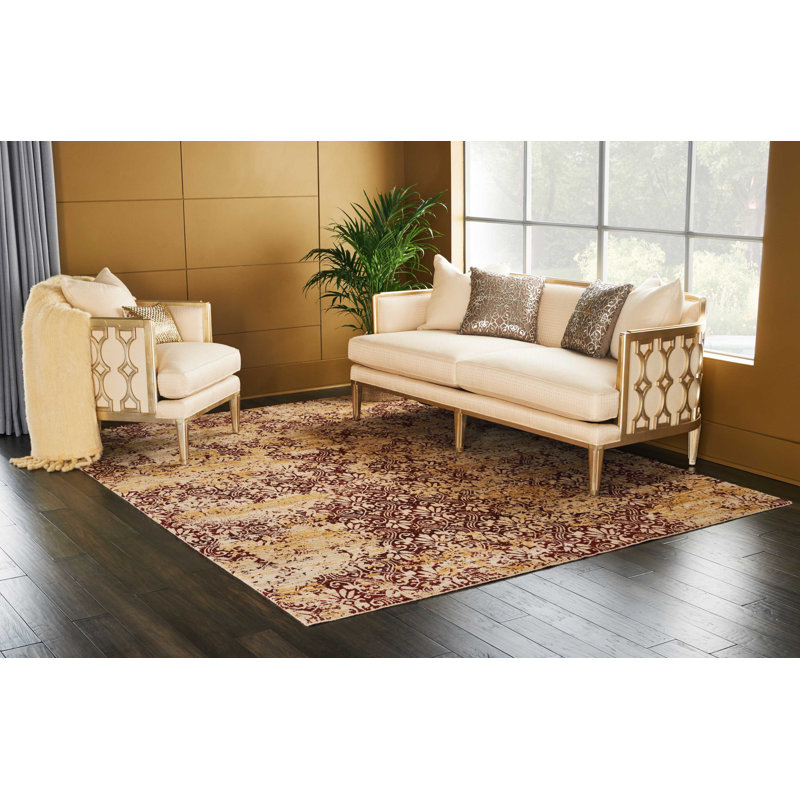 Tapis doré / jaune en laine Denoila, Rectangle 9 pi 9 po x 13 pi
