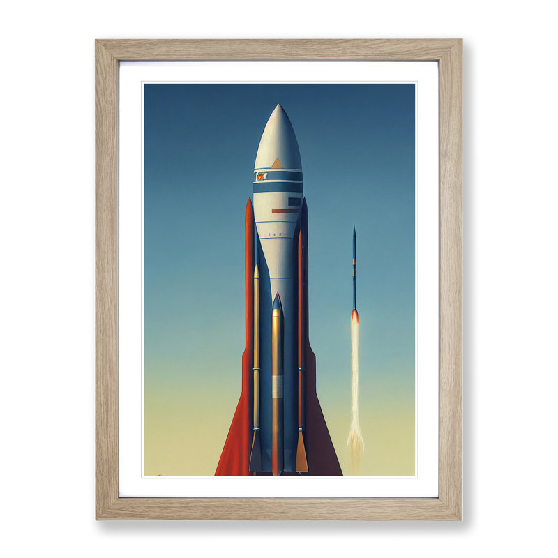 Awesome Spaceship Rocket - Single Picture Frame Print, 46cm H x 34cm W x 2cm D, Oak Framed
