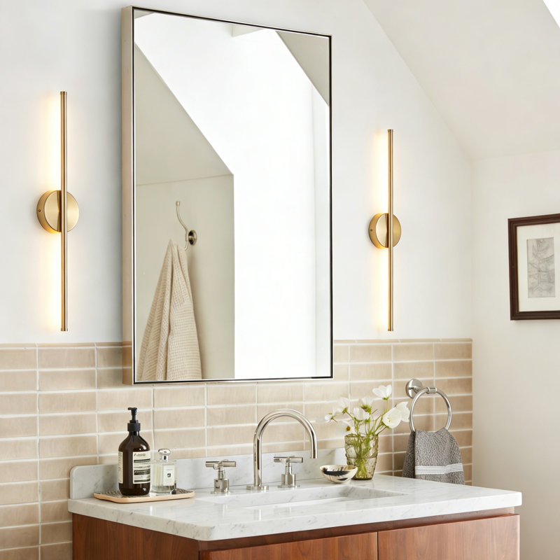 Brynie Iron Metal LED Hardwired Semi Flush Mounted Sconce, Gold, 23.6" H x 4.3" W x 1.77" D