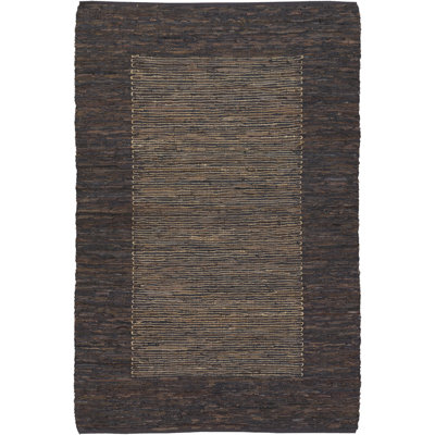 Ari Authentic Hand-Woven Handmade Brown, Tan, Beige & Purple Rustic Industrial Ribbed Flatweave Leather & Cotton Area Rug