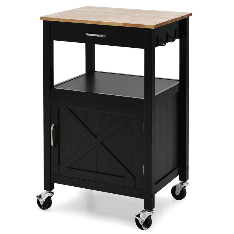 Ariahna Solid Wood Top Kitchen Cart, Black