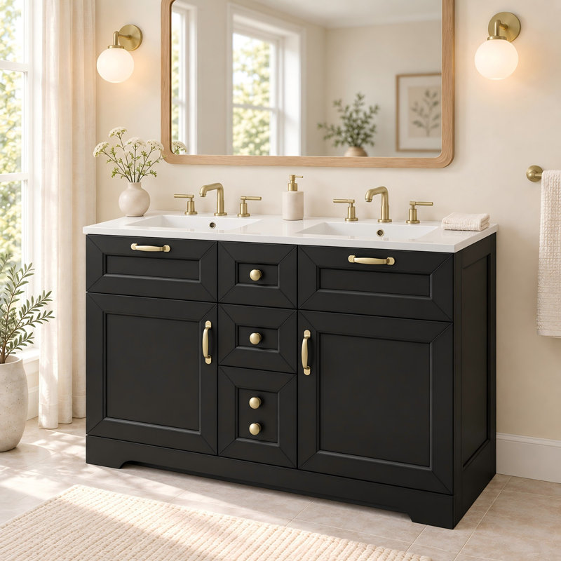 Double Bathroom Vanity with Top, Black