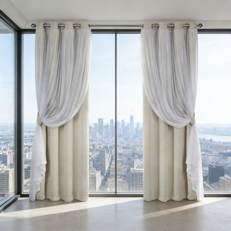 Double Layer Curtains Set - Sheer & Blackout Room Darkening Panels With Grommet Top, Energy Efficient Window Treatment, 2-Pack