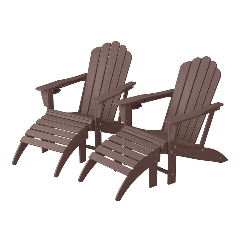 Ensemble de chaises d'extérieur en poly Adirondack avec repose-pieds 4 pièces, Brun