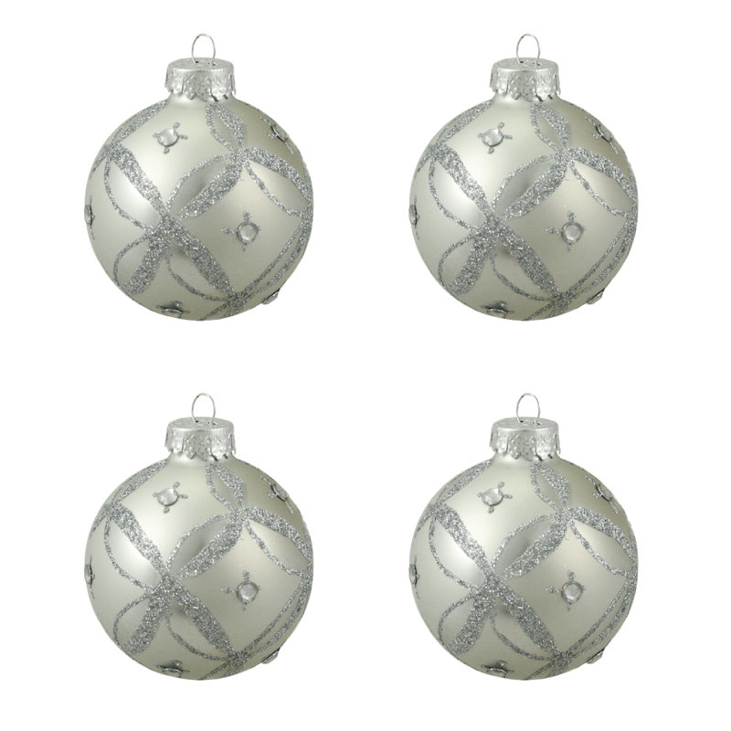 Ornements de Noël en forme de boule de verre scintillant argent antique mat 4 carats 2,5 po (65 mm)