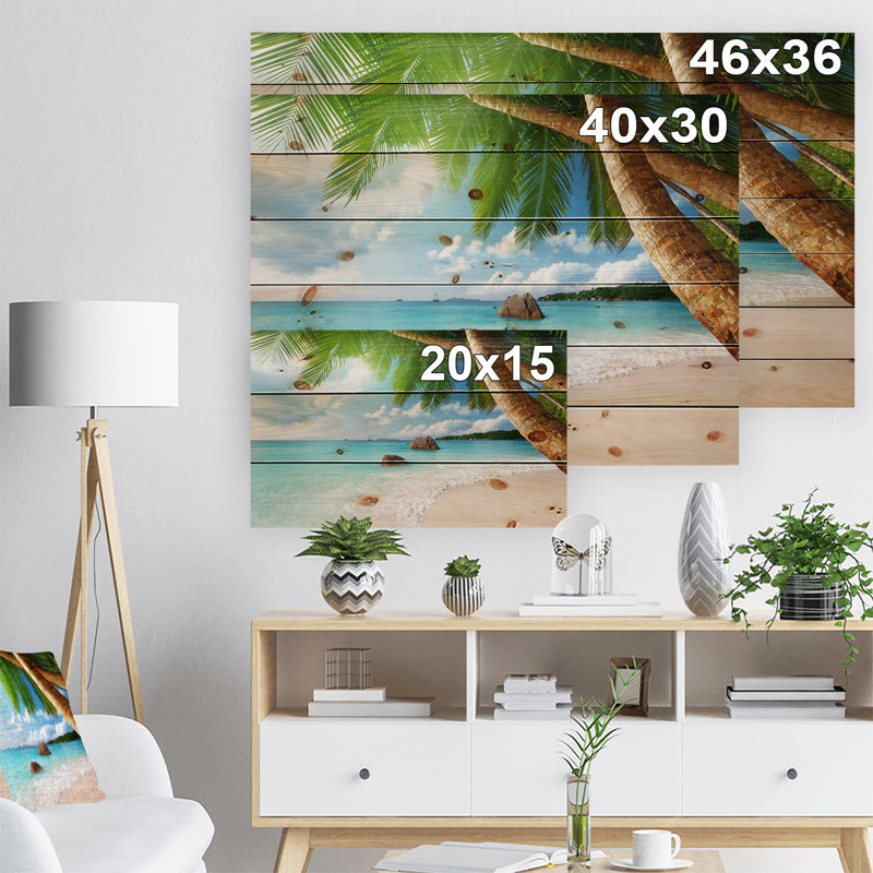 «Praslin Island Seychelles Beach», photographie, H 30 po x l 40 po x P 1,5 po, Bois