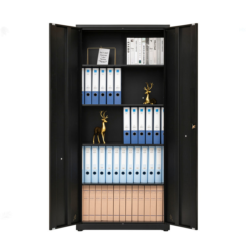 Armoire de rangement haute avec 2 portes et 4 cloisons pour séparer 5 espaces de rangement, conception maison / bureau, Noir