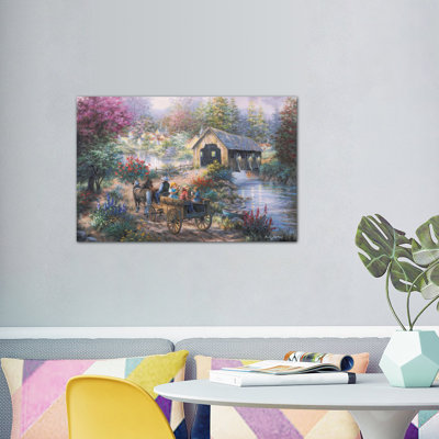 " Merriment At Covered Bridge " Graphic Art Print