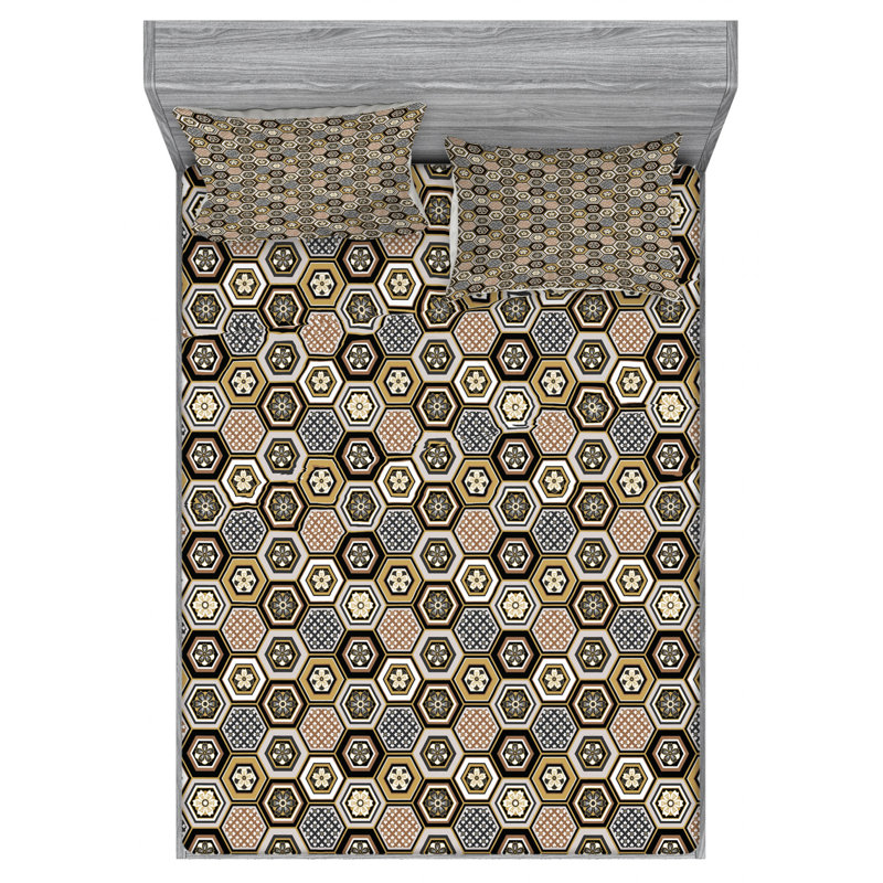 Microfiber Geometric Sheet Set, Queen Sheet Set + Fitted Sheet + 2 Pillowcases