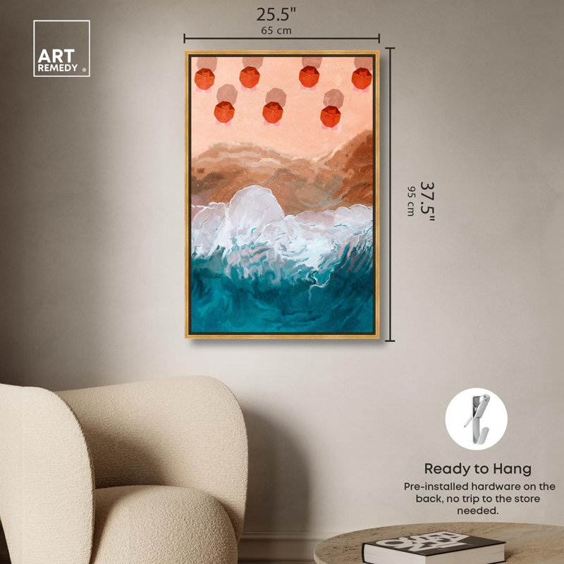 Art mural moderne sur toile de plage, Cadre doré, H 37 po x l 25 po