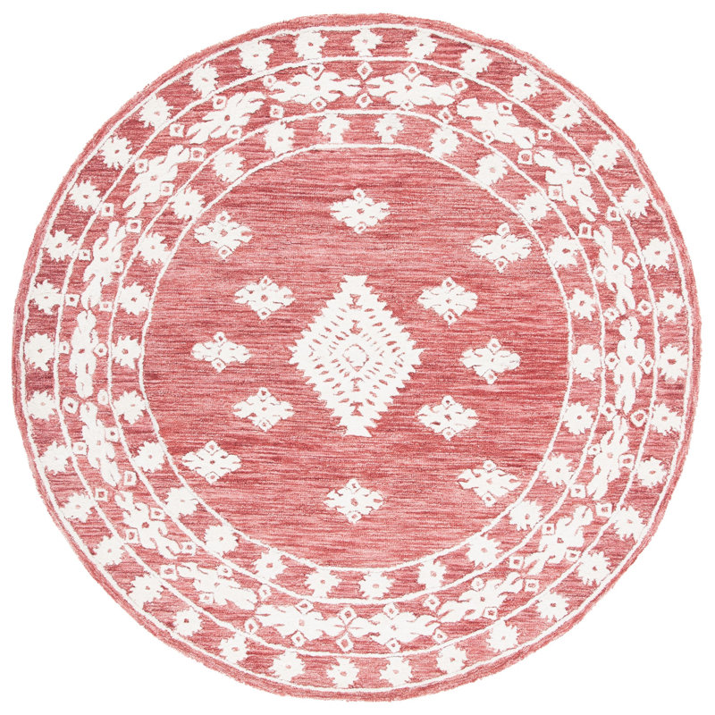 Hand Tufted Wool/Cotton Southwestern Rug in Rust, Square 7'