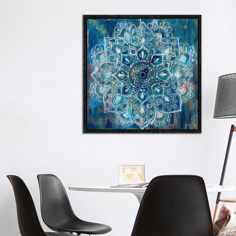 Mandala In Blue II 1 Piece Wall Art on Canvas, 93.98 cm H x 93.98 cm W, Black Floater Framed