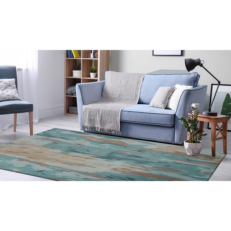 Tapis bleu en laine touffeté à la main Tasley, Rectangle 5 pi x 7 pi 5 po