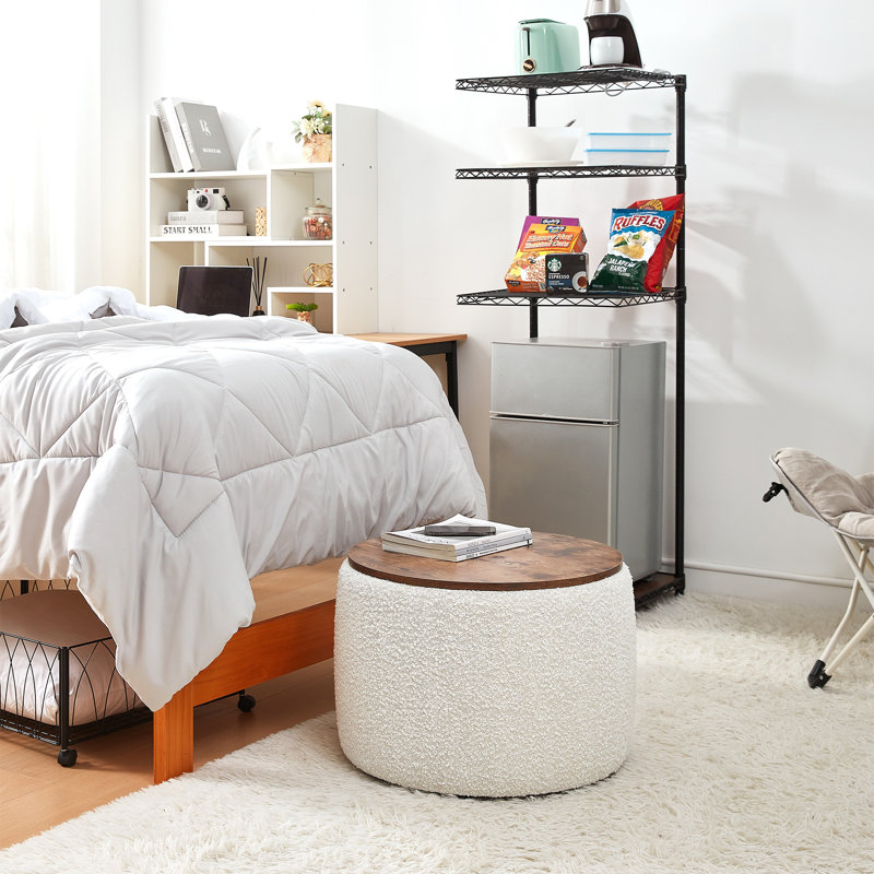 Repose-pieds rond avec rangement 2East 23,6 ", Blanc cassé