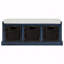Banc de rangement rustique avec 3 paniers en rotin classiques amovibles, banc d'entrée avec coussin amovible-387797123