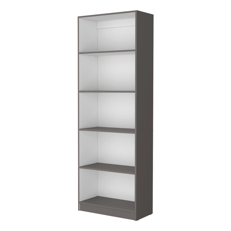 Bibliothèque spacieuse à 5 tablettes, gris mat et blanc - Bibliothèque de rangement élégante pour les articles ménagers
