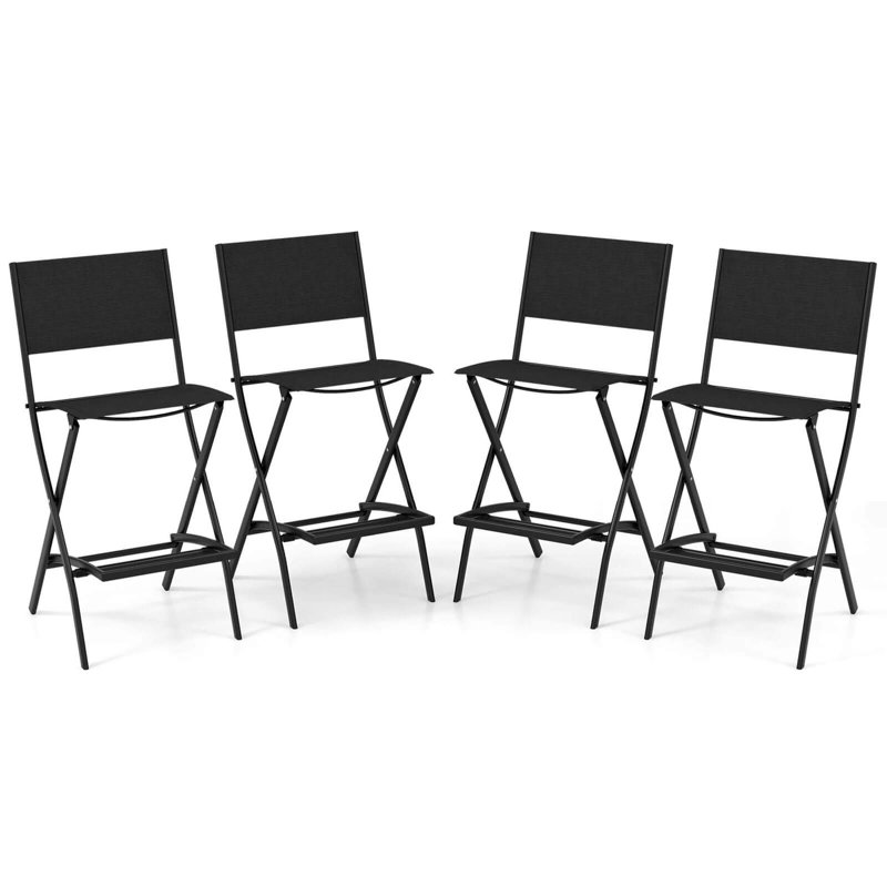 Tabouret de bar pliant d'extérieur avec cadre en métal noir, 4