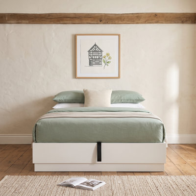Modern Headboard-Free Wood Platform Bed with Stepped Base and Lift-Up Storage, Full, Whitewash