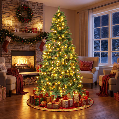 Demi-arbre de Noël de 6 pi pour le mur ou le coin, 427 pointes en PVC, 250 lumières DEL blanc chaud, 8 modes, télécommande